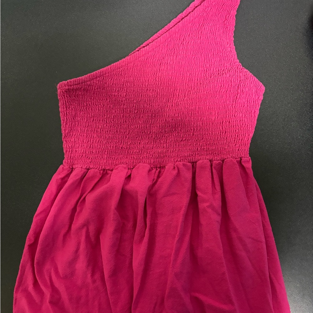 One shoulder pink maxi dress